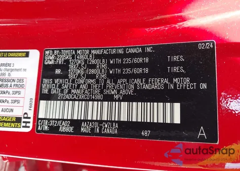 2024 Lexus Nx 250 from USA, damaged, VIN 2T2ADCAZXRC014980